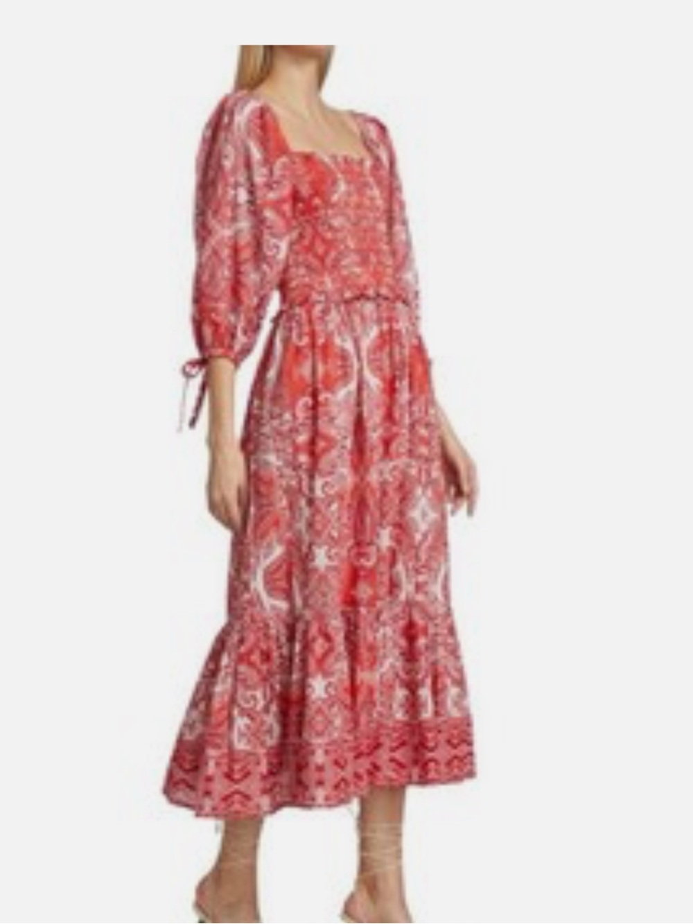 Tuckernuck Cara Cara Jazzy Red White Paisley Print Smocked Midi Dress M - Picture 3 of 13